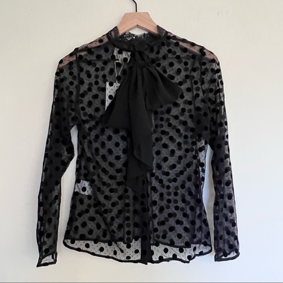 NWT Sézane Siam blouse sheer top polka dots black bow sz 36 US 4 - Picture 5 of 7